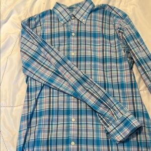 Peter Millar Blue Plaid Men's Long Sleeve Button Up